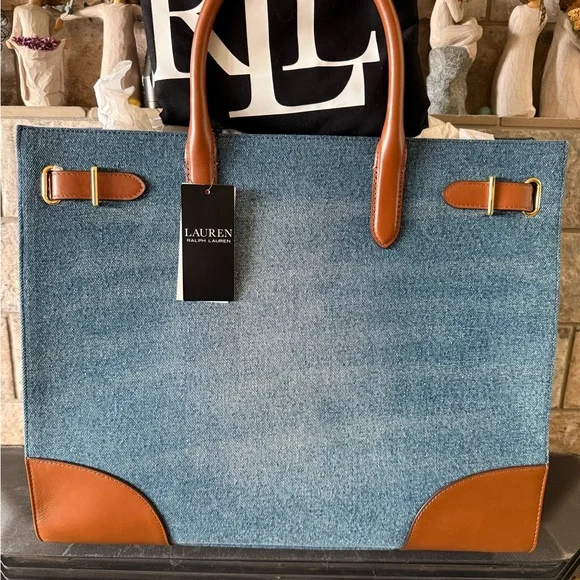 Ralph Lauren Denim a d Leather Tote Bag - Picture 1 of 5